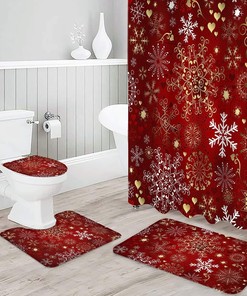 White Yellow Snowflake Love Heart Red Merry Christmas Bathroom Shower Curtain