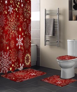 White Yellow Snowflake Love Heart Red Merry Christmas Bathroom Shower Curtain