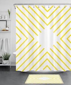 White Yellow Striped Modern Geometric Shower Curtain, Simple and Chic Bathroom Accessory