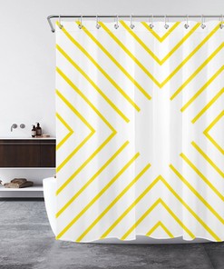 White Yellow Striped Modern Geometric Shower Curtain, Simple and Chic Bathroom Accessory