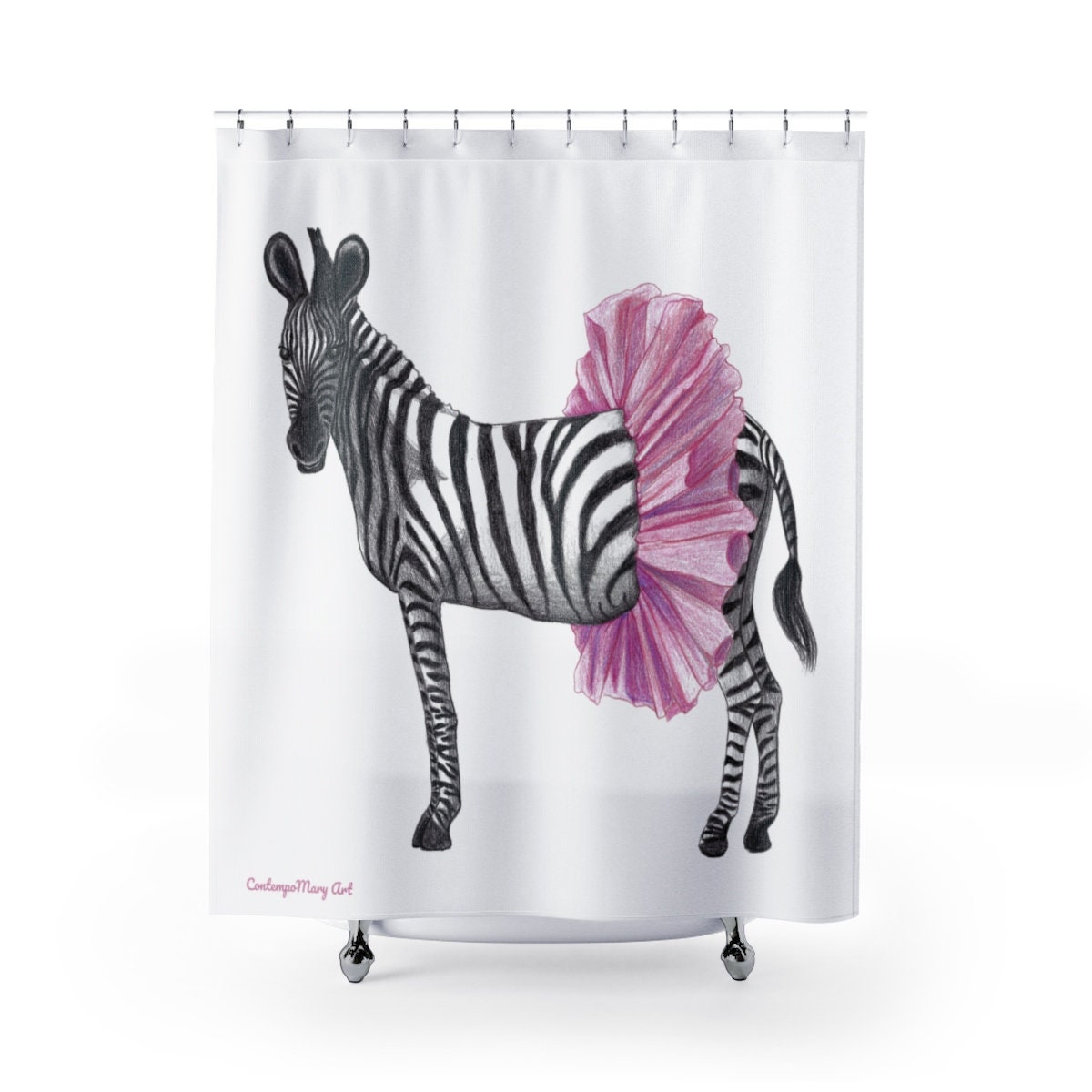 White Zebra Pattern Shower Curtain for Sleek Bathroom Decor