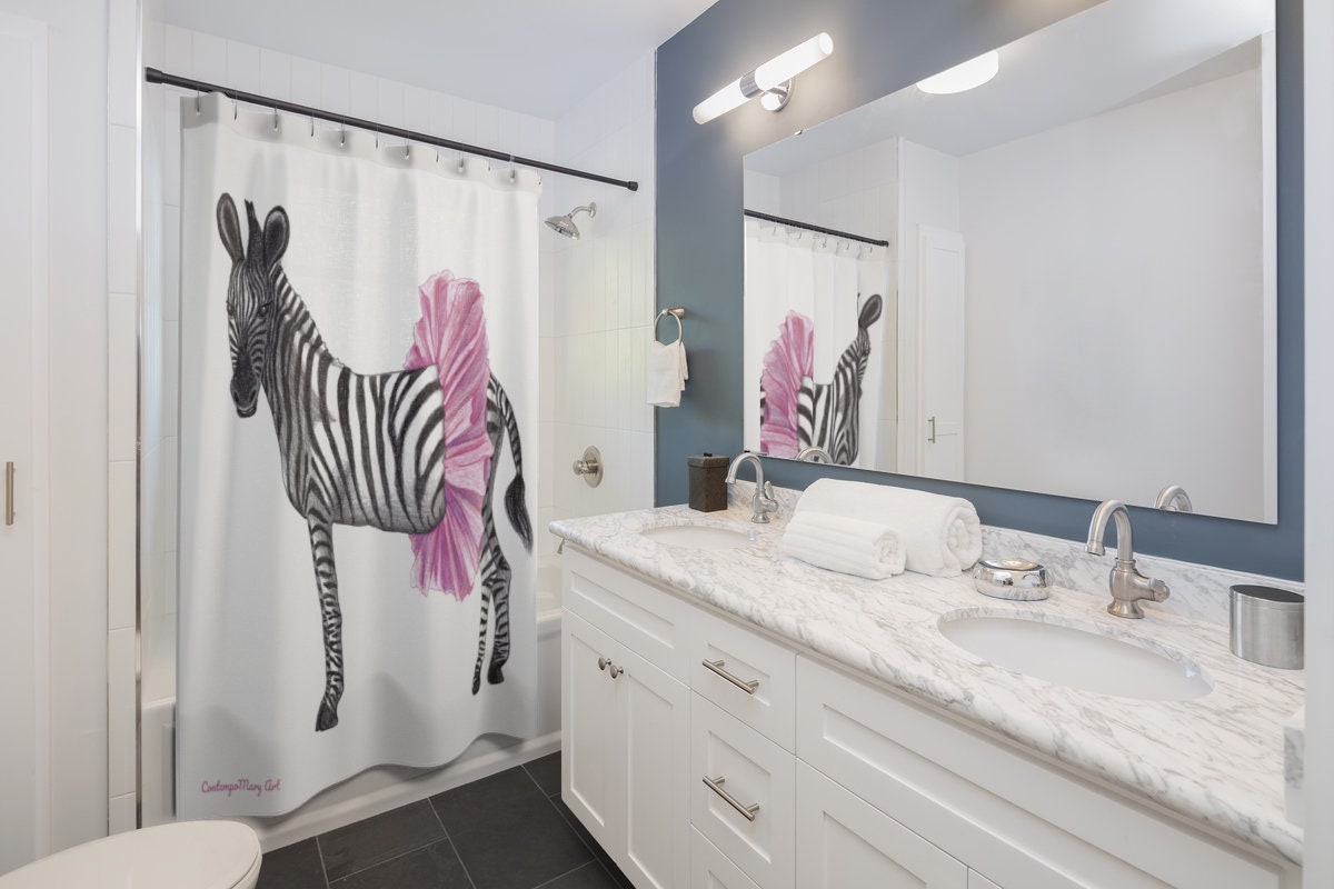 White Zebra Pattern Shower Curtain for Sleek Bathroom Decor