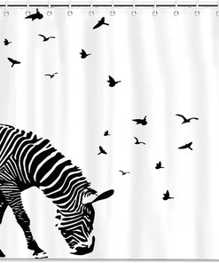 White Zebras Picture Print Shower Curtain - Elegant And Decorative Fabric Bath Curtain For Your Bathroom