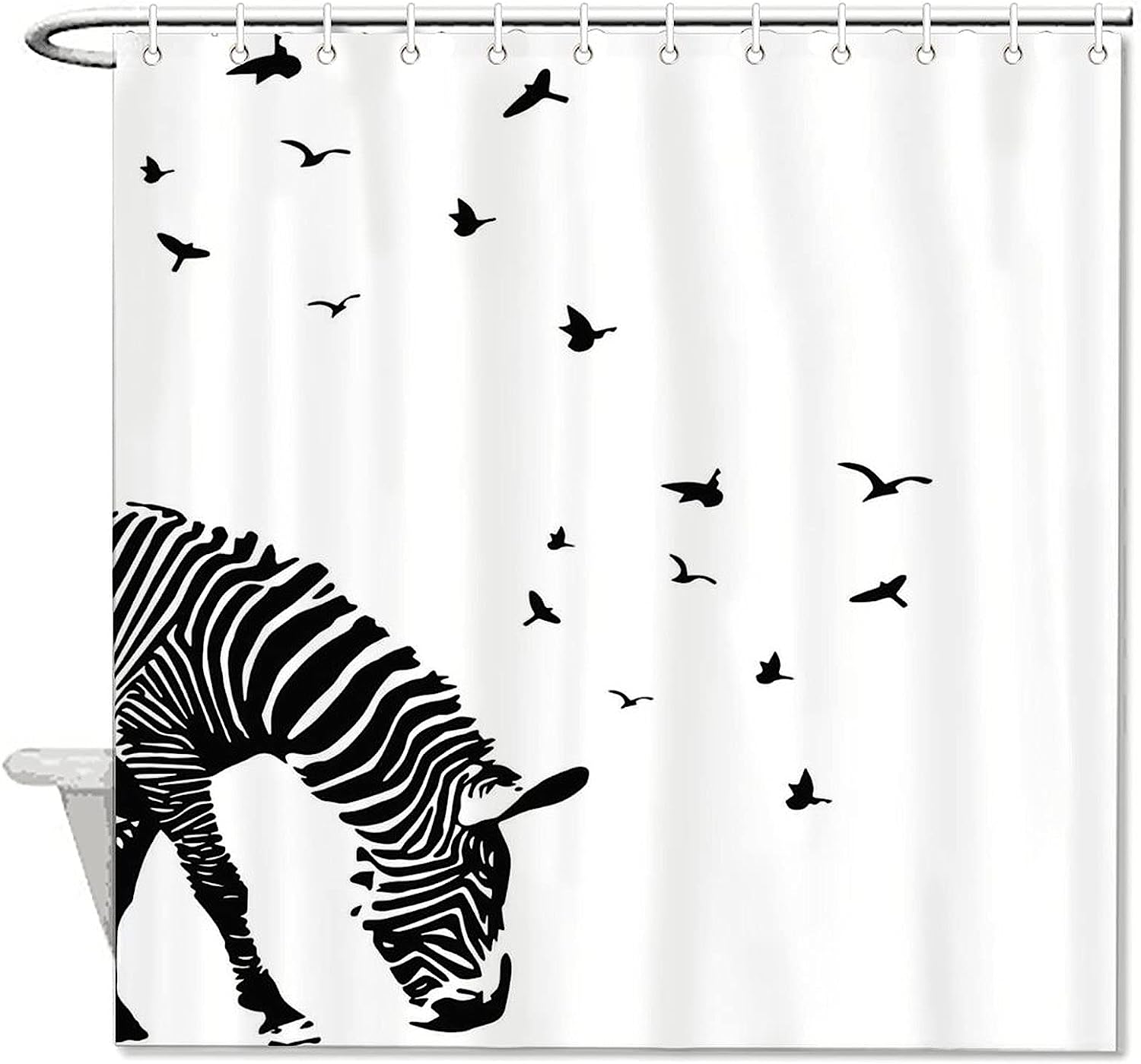 White Zebras Picture Print Shower Curtain - Elegant And Decorative Fabric Bath Curtain For Your Bathroom
