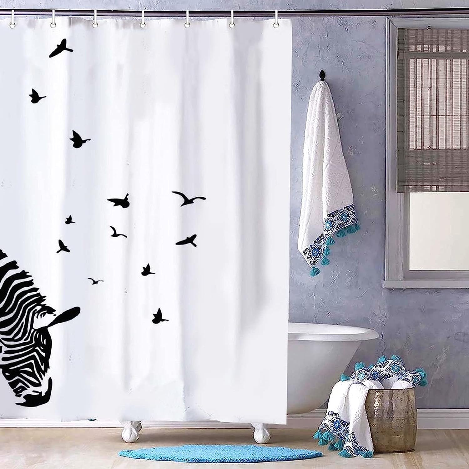 White Zebras Picture Print Shower Curtain - Elegant And Decorative Fabric Bath Curtain For Your Bathroom