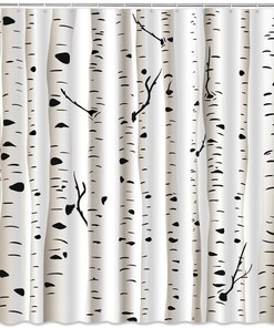 White and Black Birch Tree Shower Curtain, Fabric Showers Curtain for Bathroom Decor