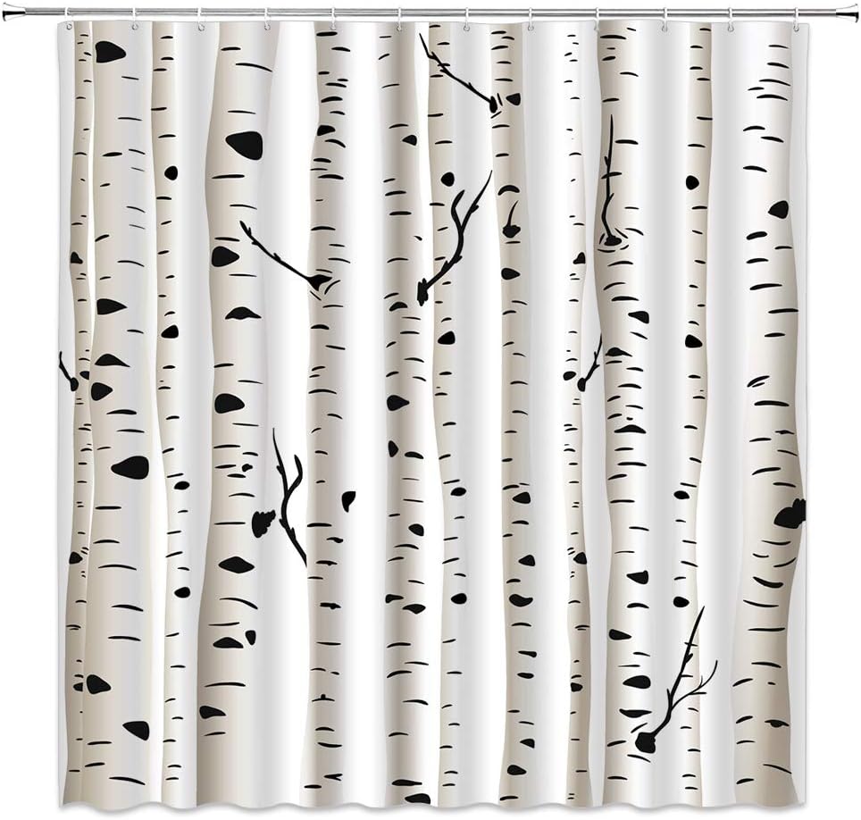 White and Black Birch Tree Shower Curtain, Fabric Showers Curtain for Bathroom Decor