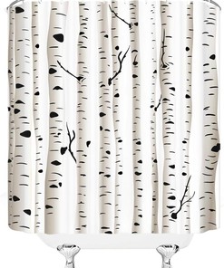 White and Black Birch Tree Shower Curtain, Fabric Showers Curtain for Bathroom Decor