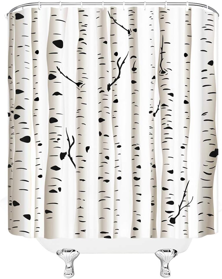 White and Black Birch Tree Shower Curtain, Fabric Showers Curtain for Bathroom Decor