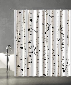 White and Black Birch Tree Shower Curtain, Fabric Showers Curtain for Bathroom Decor