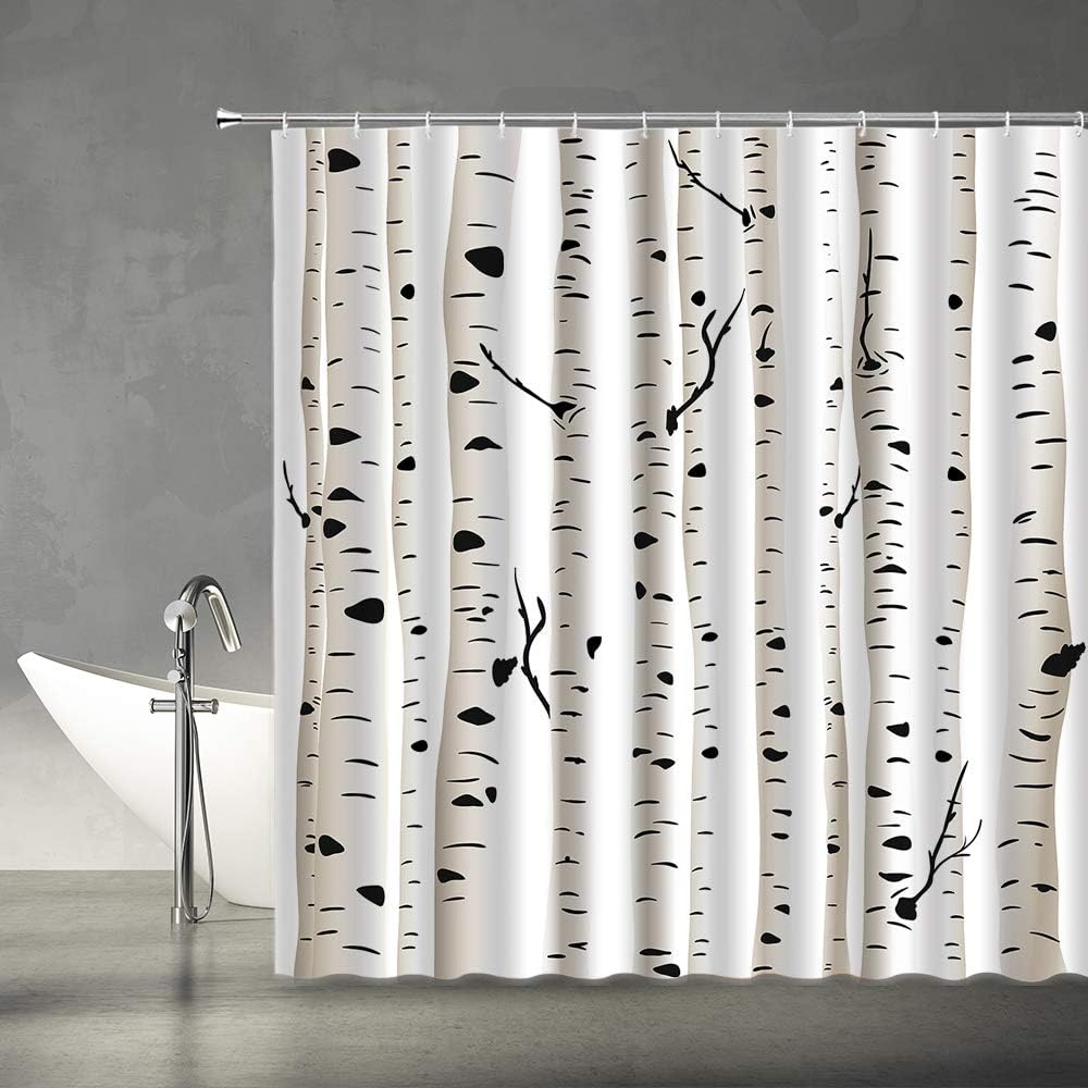 White and Black Birch Tree Shower Curtain, Fabric Showers Curtain for Bathroom Decor