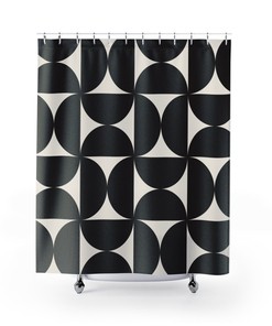 White and Black Geometric Print Shower Curtain for Modern Bathrooms