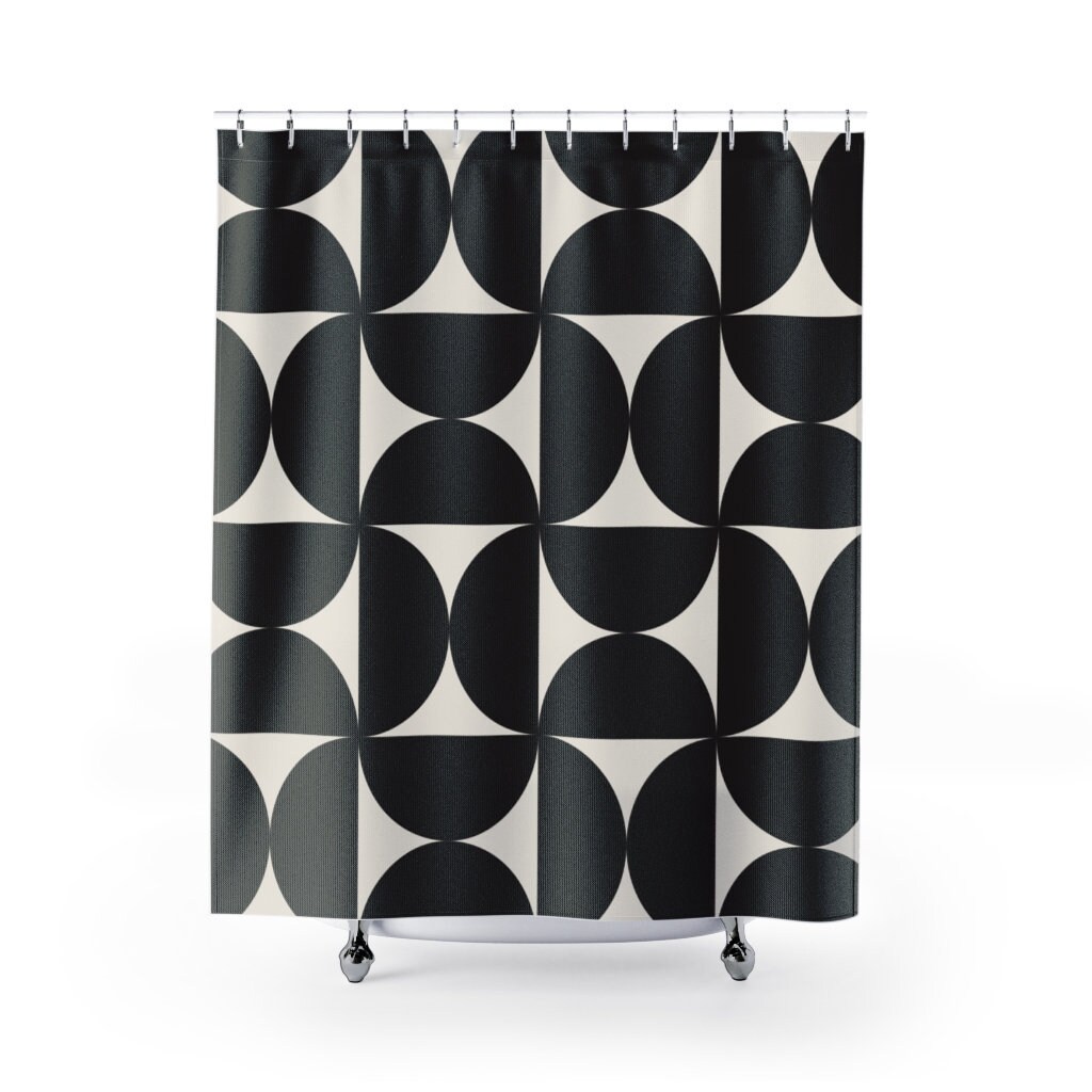 White and Black Geometric Print Shower Curtain for Modern Bathrooms