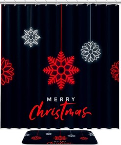 White and Blue Snowflake Print Shower Curtain
