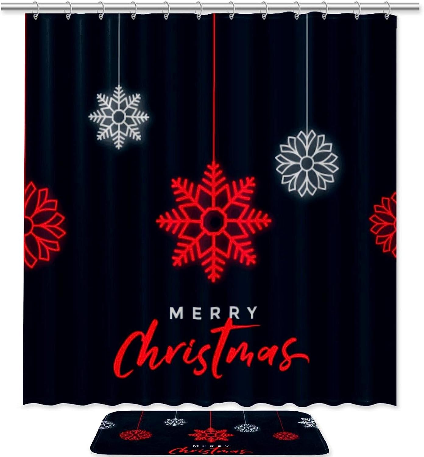 White and Blue Snowflake Print Shower Curtain