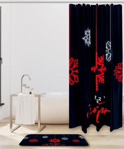 White and Blue Snowflake Print Shower Curtain