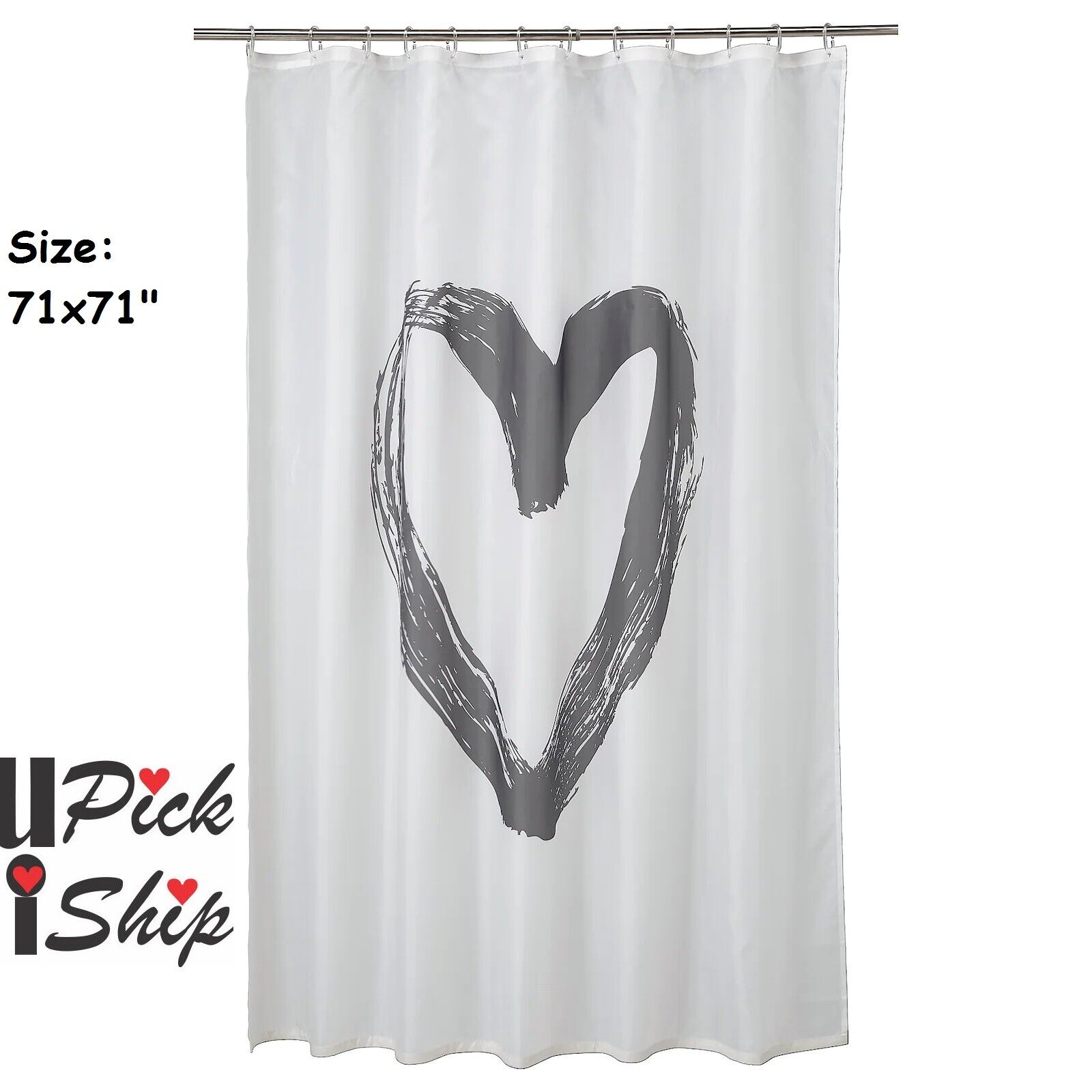 White and Gray Heart Ikea Lyktfibbla Fabric Shower CurtainWater-Repellent Bathroom Decor