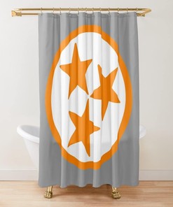 White and Orange Geometric Design Shower Curtain - Modern Color Contrast Bathroom Decor
