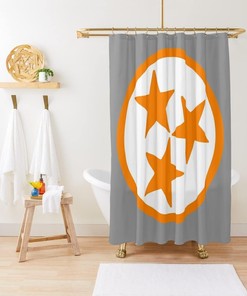 White and Orange Geometric Design Shower Curtain - Modern Color Contrast Bathroom Decor