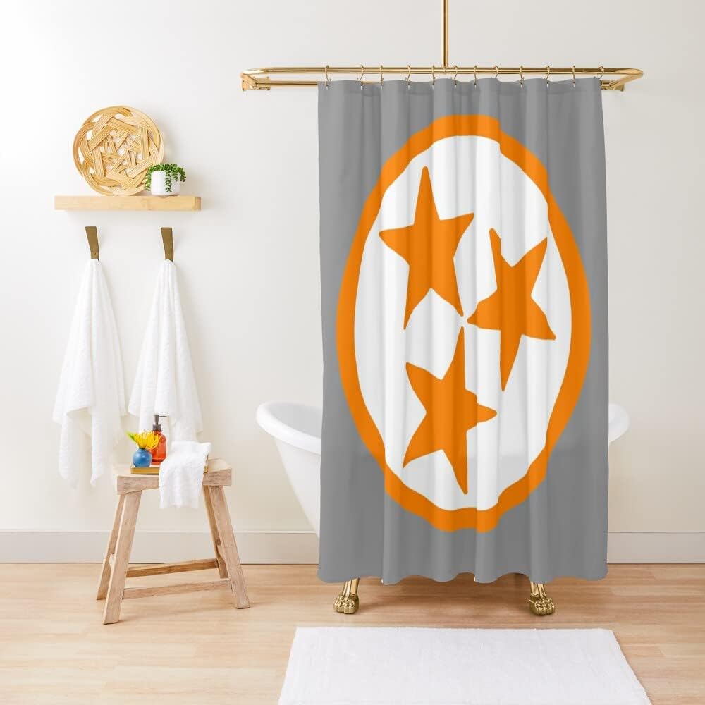 White and Orange Geometric Design Shower Curtain - Modern Color Contrast Bathroom Decor
