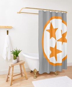 White and Orange Geometric Design Shower Curtain - Modern Color Contrast Bathroom Decor