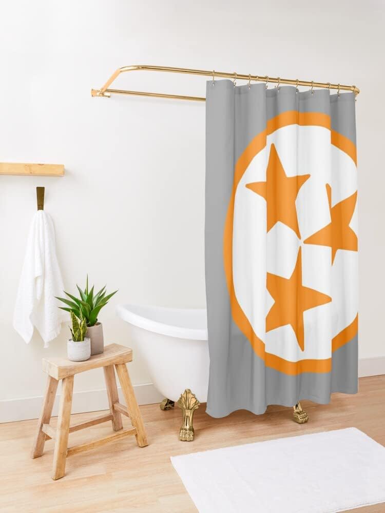 White and Orange Geometric Design Shower Curtain - Modern Color Contrast Bathroom Decor