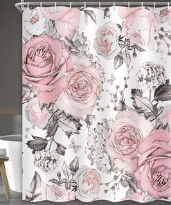 White and Pink Tulip Floral Fabric Shower Curtain for Elegant Bathroom Dcor