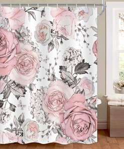 White and Pink Tulip Floral Fabric Shower Curtain for Elegant Bathroom Dcor