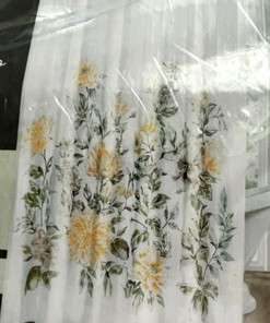 White and Yellow Floral Shower Curtain for Minimalist Bathroom