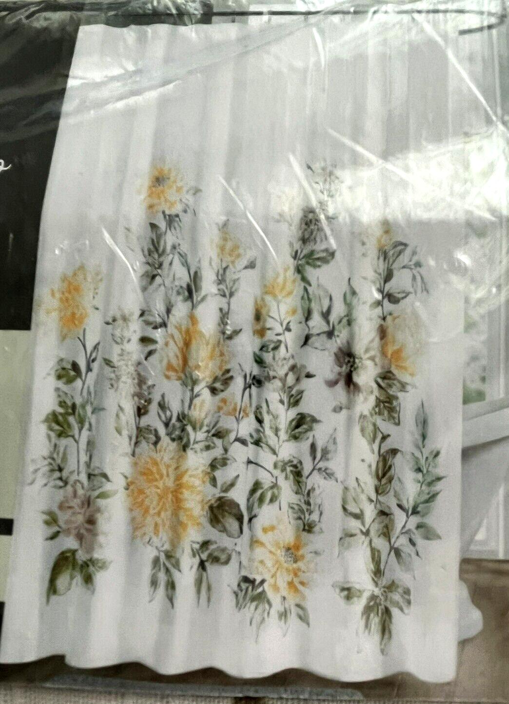 White and Yellow Floral Shower Curtain for Minimalist Bathroom