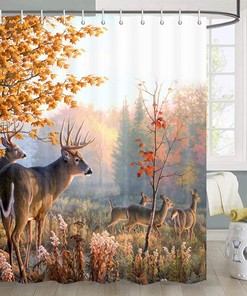 Whitetail Deer Hunting Shower Curtain, Fall Forest Autumn Bathroom Decor 