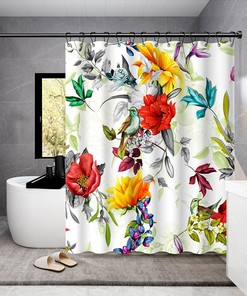 Wide Aesthetic Shower Curtain with Floral Pattern, Bathroom Decor
