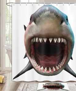 Wide Mouth Shark Fabric Shower Curtain for Bathroom Decor 