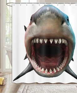 Wide Mouth Shark Fabric Shower Curtain for Bathroom Decor
