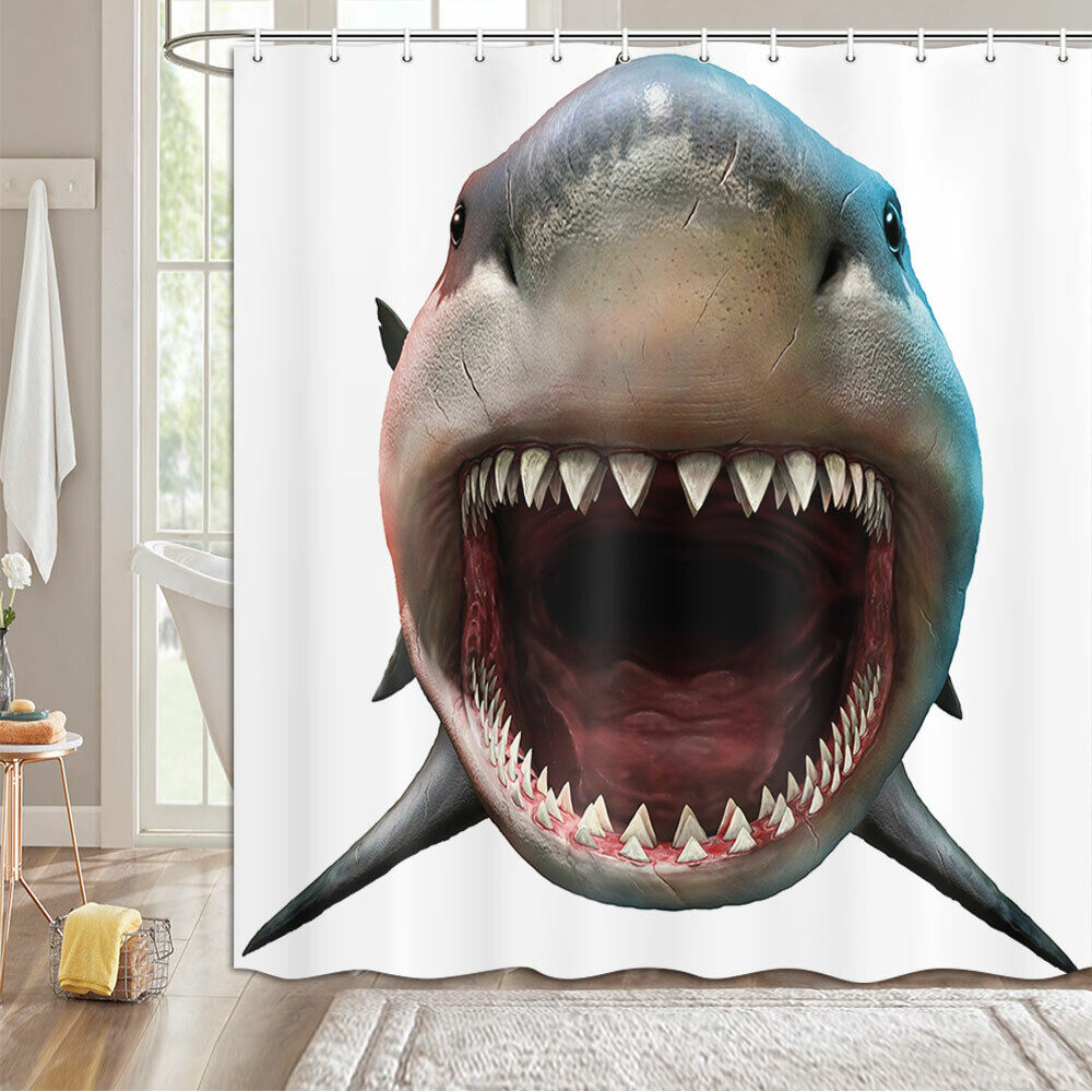 Wide Mouth Shark Fabric Shower Curtain for Bathroom Decor