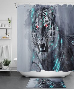 Wild And Fierce Fury Tiger Sketch Shower Curtain In Gray