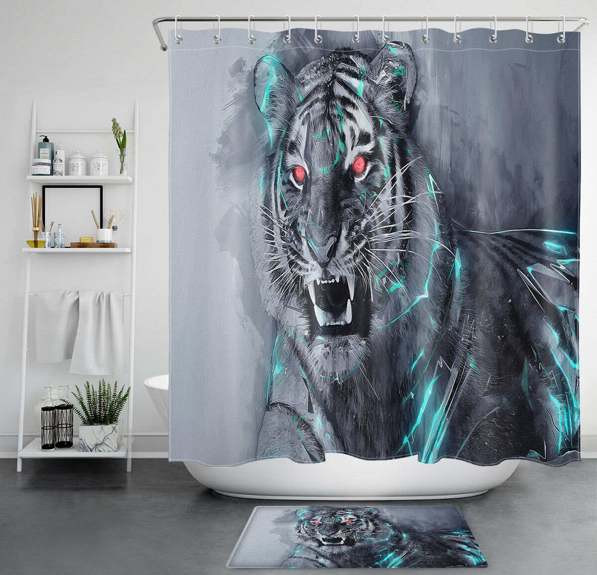Wild And Fierce Fury Tiger Sketch Shower Curtain In Gray