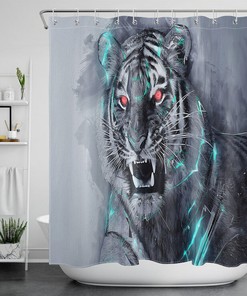 Wild And Fierce Fury Tiger Sketch Shower Curtain In Gray