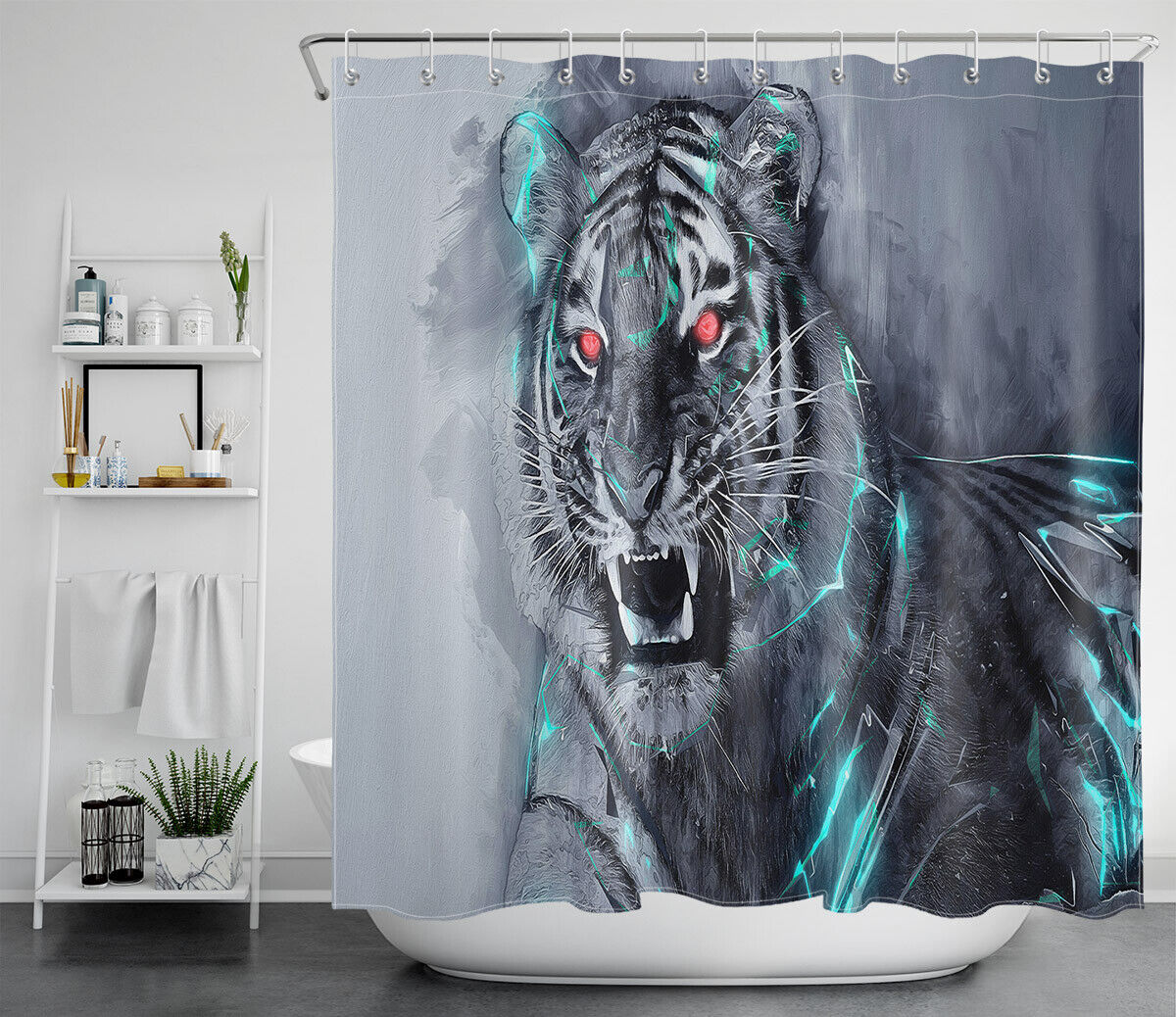 Wild And Fierce Fury Tiger Sketch Shower Curtain In Gray