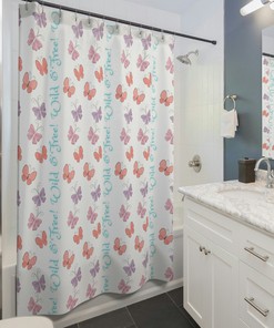Wild And Free Butterfly Love Bath Curtain For Bohemian Bathroom Decor.
