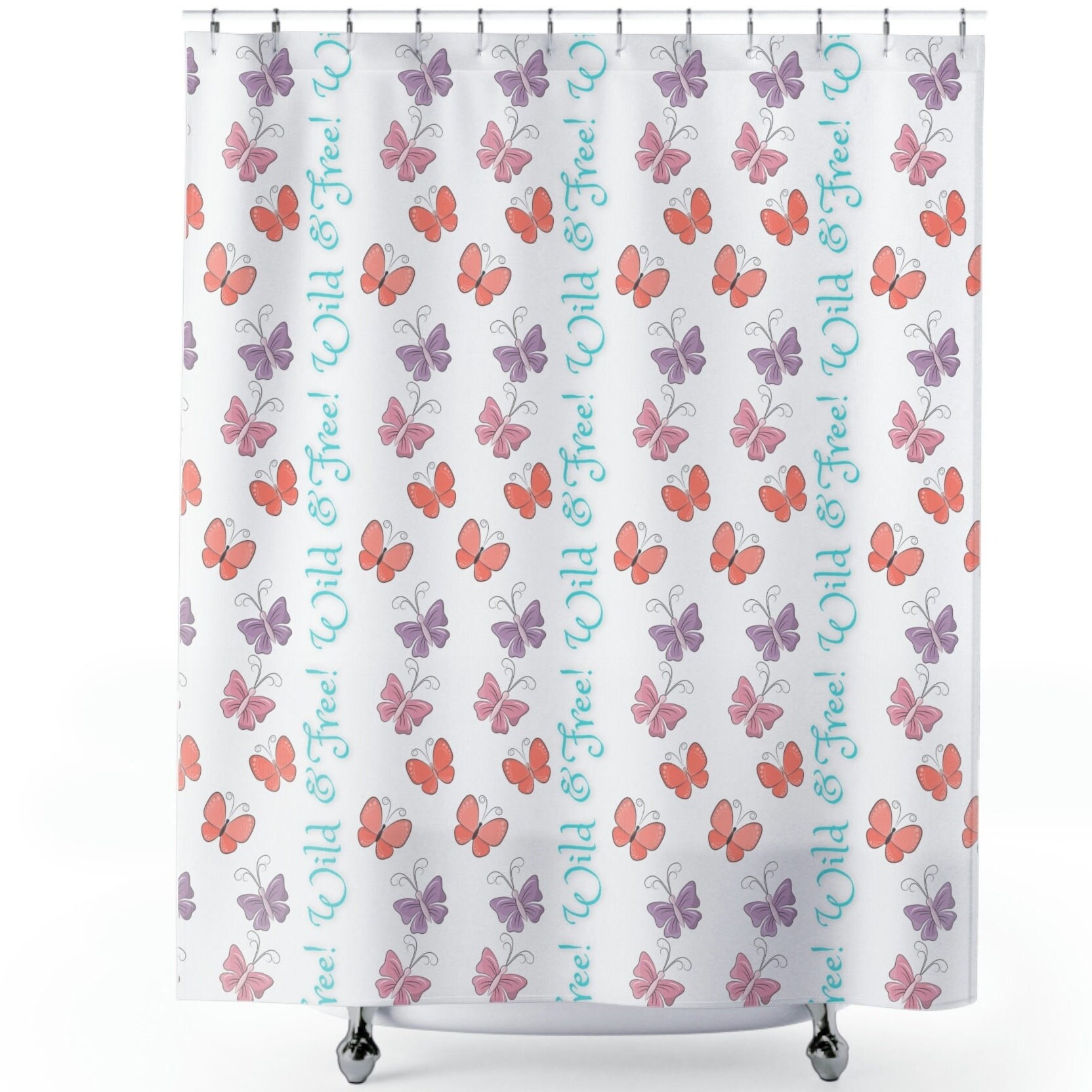 Wild And Free Butterfly Love Bath Curtain For Bohemian Bathroom Decor. - Image 2
