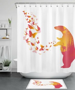 Wild Animal Bear Shower Curtain with Forest and Deer Theme for Chic and Natural Bathroom Decor