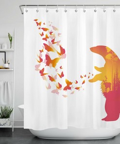 Wild Animal Bear Shower Curtain with Forest and Deer Theme for Chic and Natural Bathroom Decor