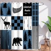Wild Animal Black Bear Moose Deer Blue Buffalo Plaid Checks Country Hunting Camping Bathroom Decor Fabric Shower Curtain