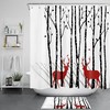 Wild Animal Deer Bird Tree Winter Shower Curtain - Forest Tree Bird Wild Animal Deer Winter
