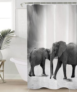 Wild Animal Elephant Gray Decorative Shower Curtain for a Minimalistic Bathroom