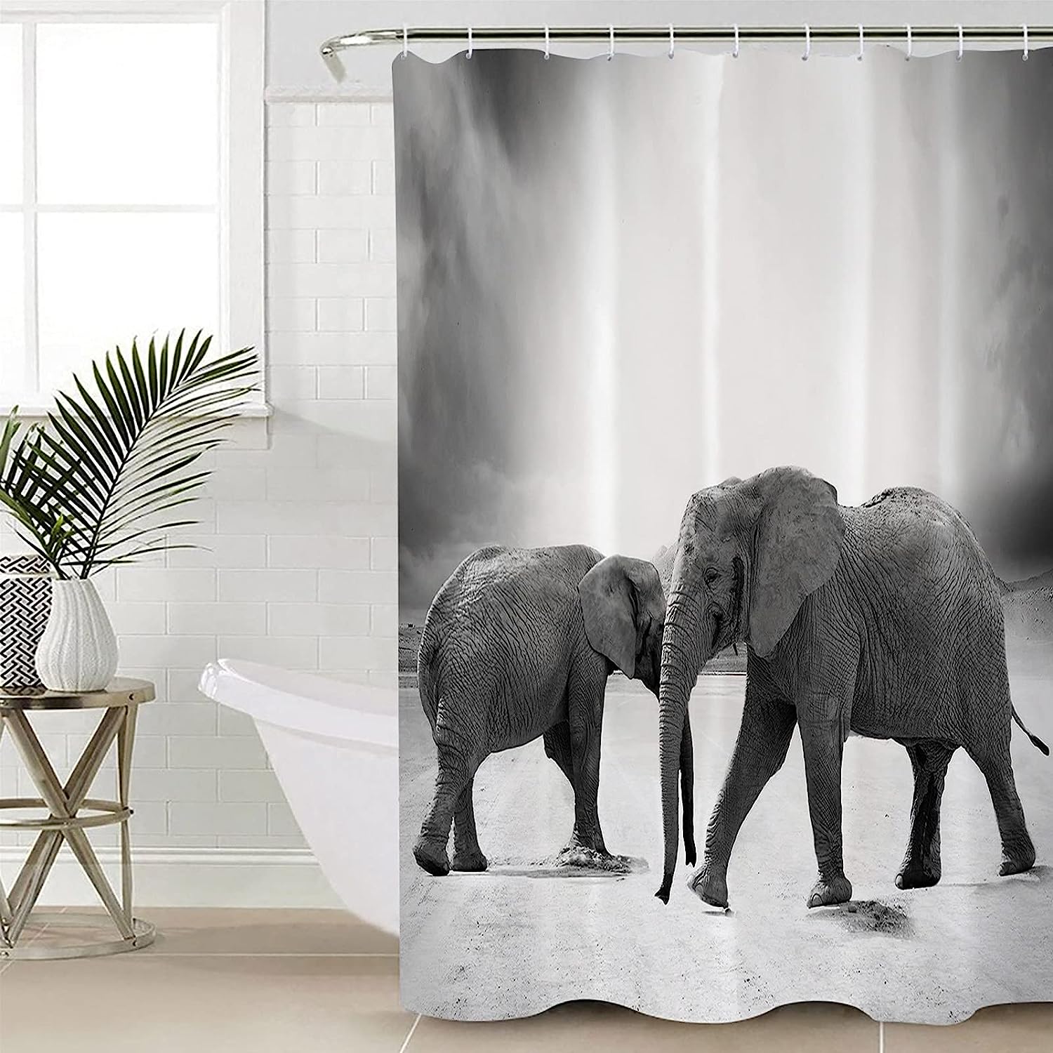 Wild Animal Elephant Gray Decorative Shower Curtain for a Minimalistic Bathroom