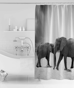 Wild Animal Elephant Gray Decorative Shower Curtain for a Minimalistic Bathroom