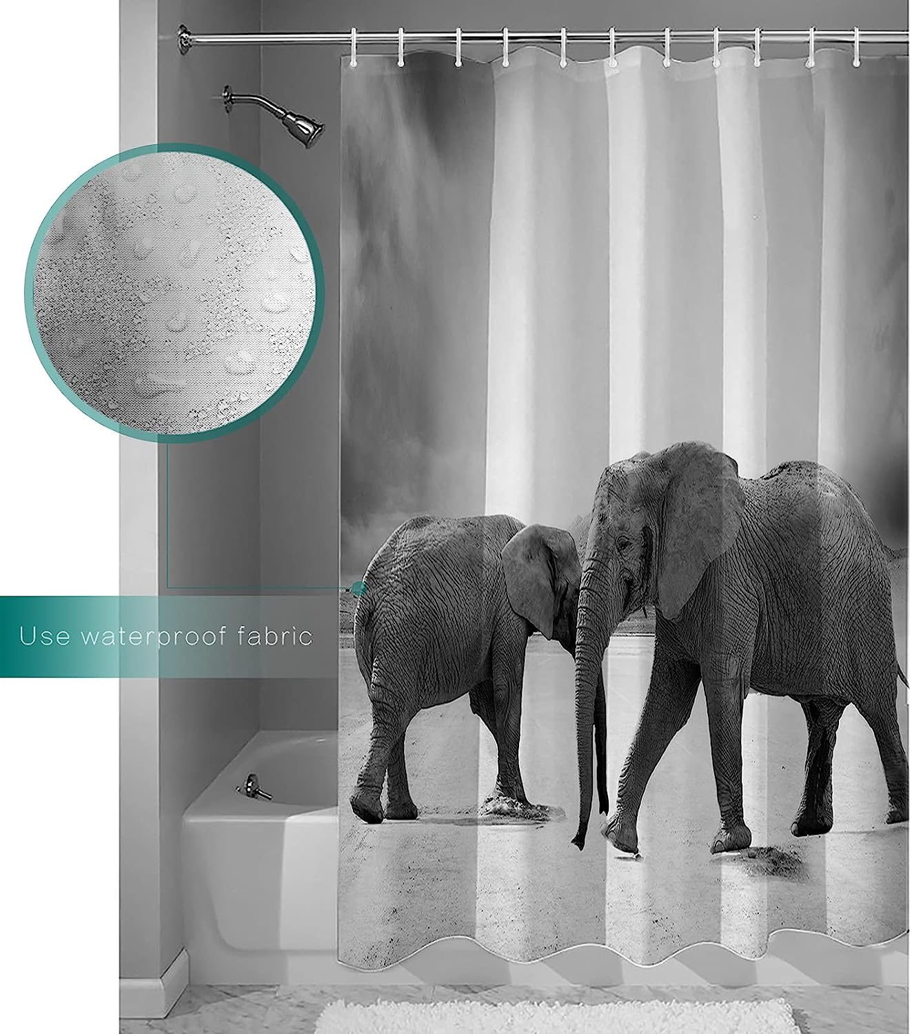 Wild Animal Elephant Gray Decorative Shower Curtain for a Minimalistic Bathroom
