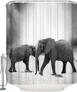 Wild Animal Elephant Gray Decorative Shower Curtain for a Minimalistic Bathroom